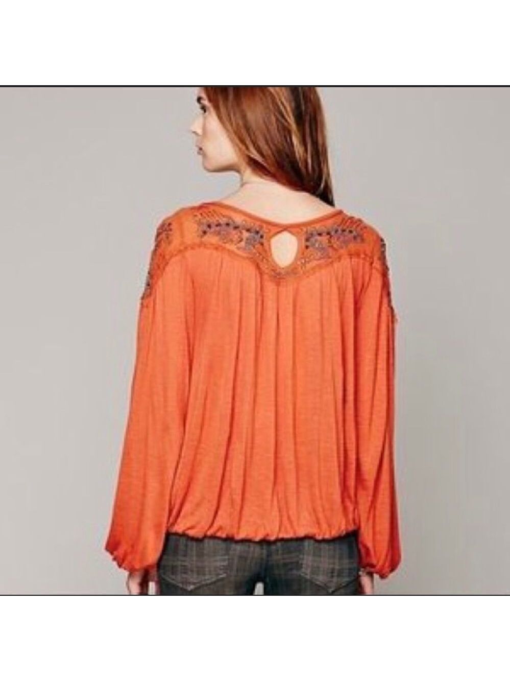 Free People Blue Sky Embellished Keyhole Top‎ - Picture 2 of 9